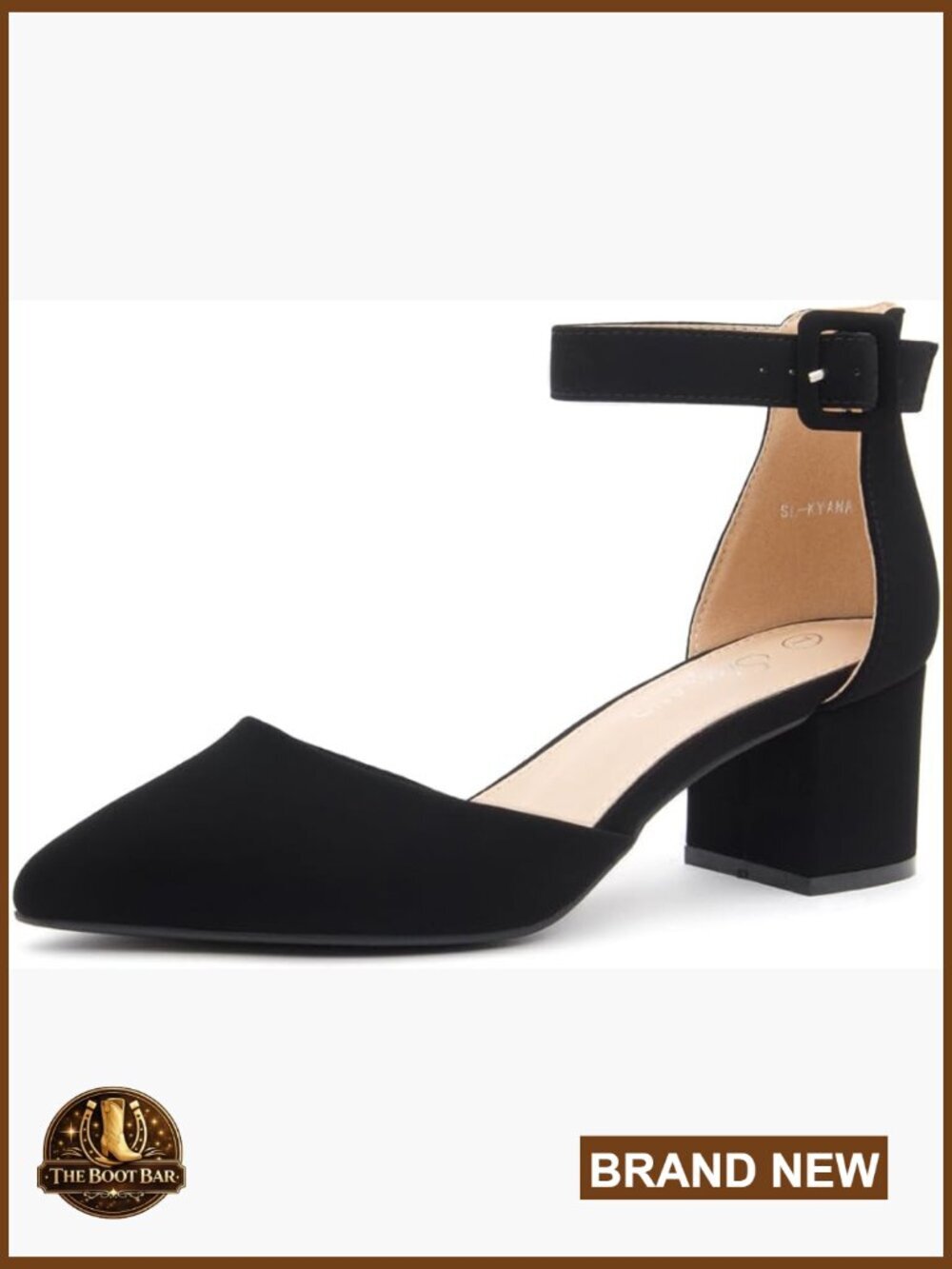 Women's Low Block Heel Pumps with Ankle Strap, Pointed Toe Chunky Dress Shoes